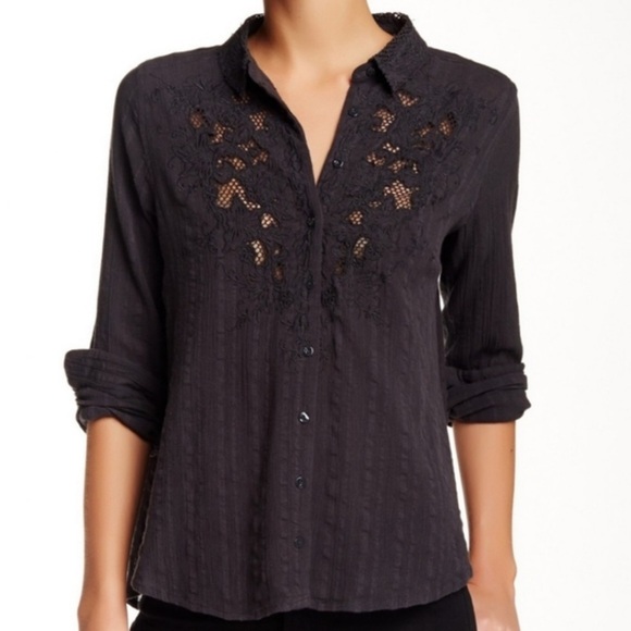Free People Carter Dobby Embroidered Button Down Top Size S - Picture 10 of 11